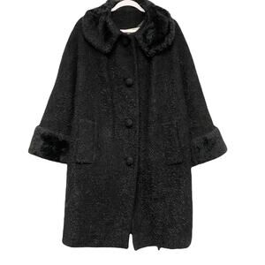 Vintage Bullocks Pasadena Womens Black 50s 60s Fur Trim Coat